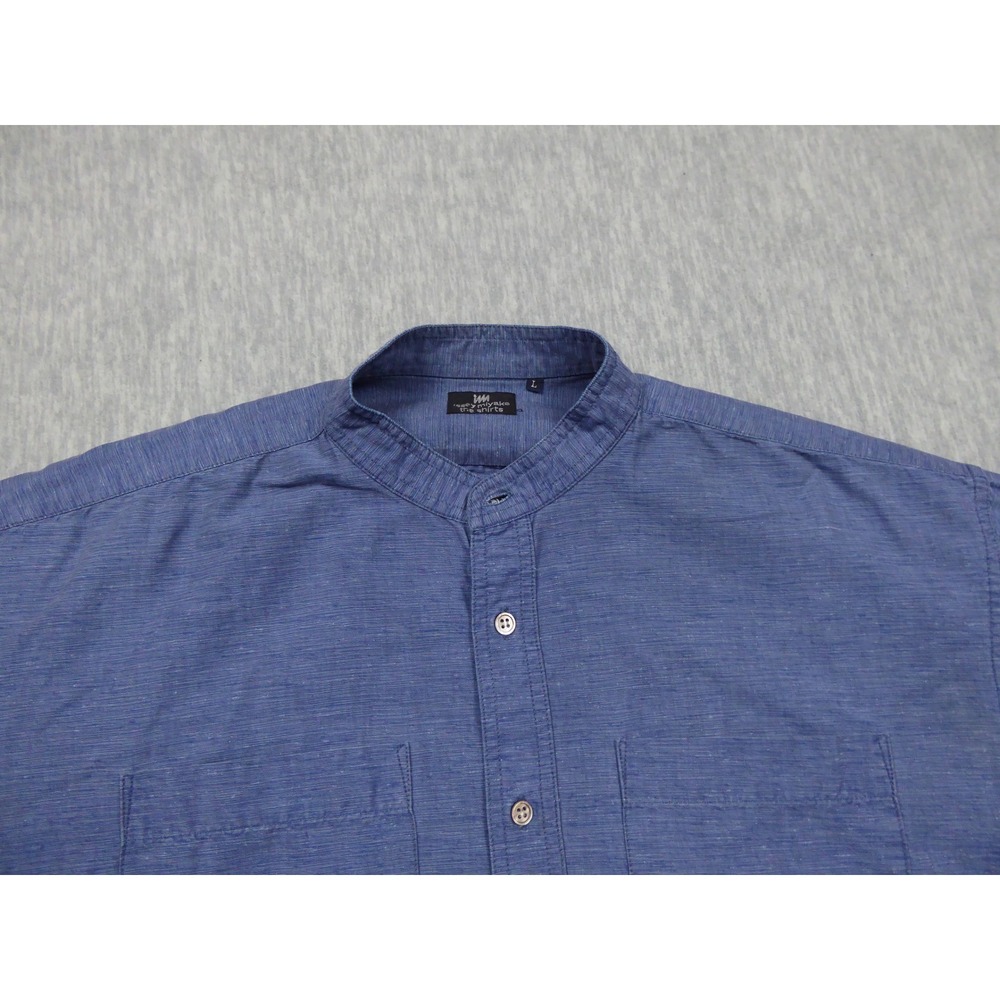 Issey Miyake The Shirts Mens Large Blue Banded Collar Long Sleeve Button Up L